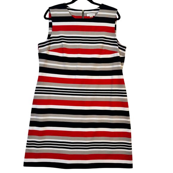 Calvin Klein Sleeveless Bodycon Dress Multicolor Striped Size 16 XL Office Siren - Picture 1 of 7